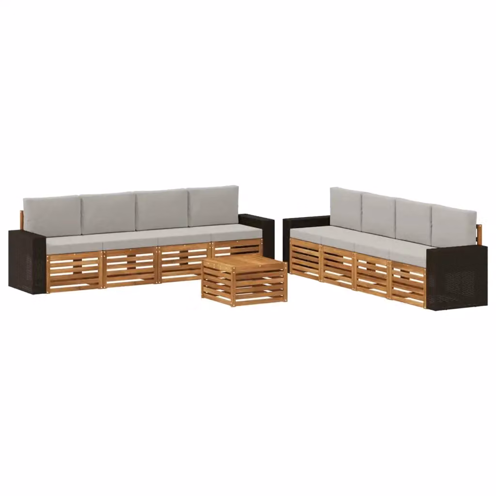 Set di divani da esterno a forma di U vidaXL in legno di acacia con tavolo da caffè e cuscini, Beige e Grigio – 2