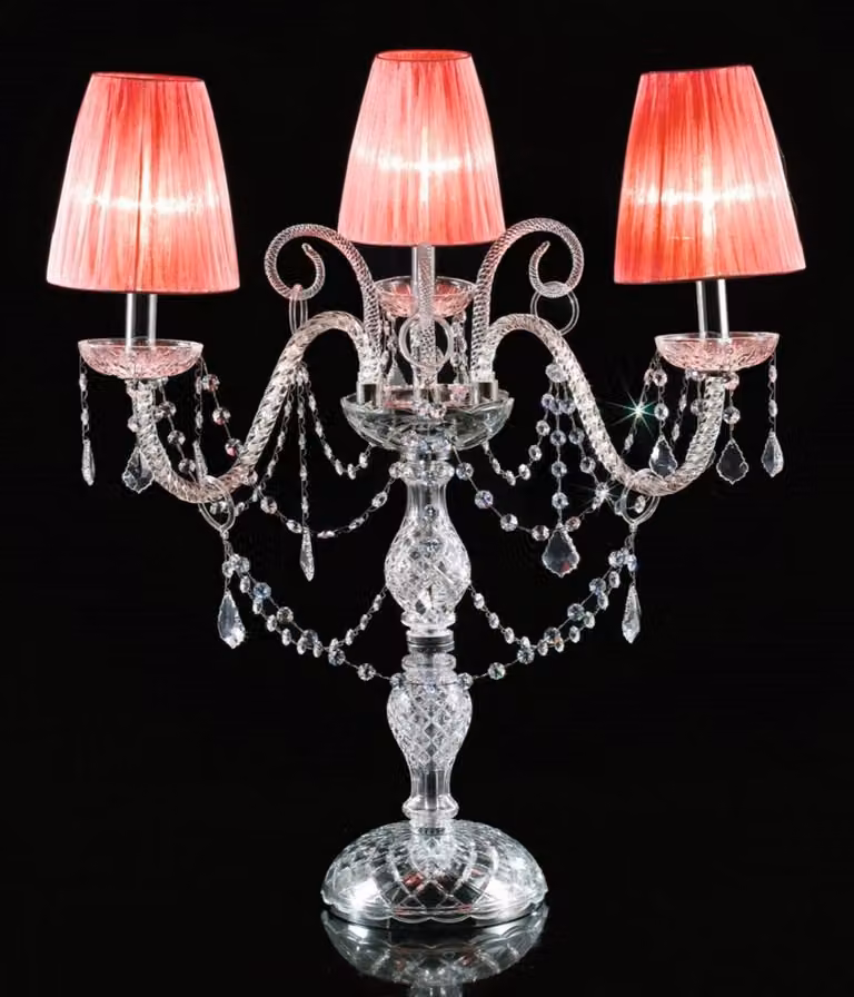 Casa Padrino lampada da tavolo barocca in cristallo argento / rosso Ø 55 x H. 60 cm - Magnifica lampada da tavolo in stile barocco con vetro veneziano e cristallo Swarovski -  Italy