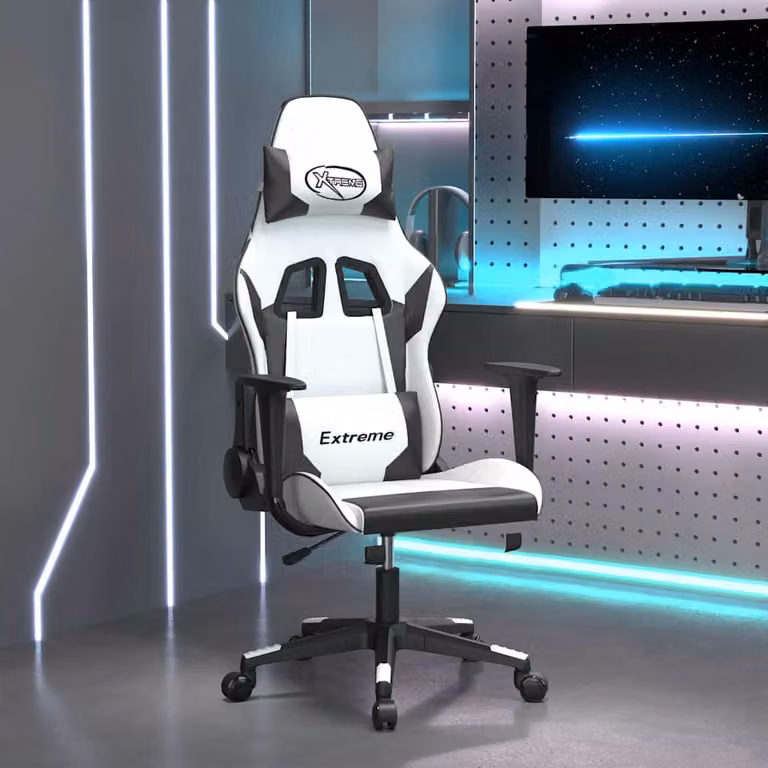 Sedia da Gaming vidaXL Bianco e Nero in Similpelle con Braccioli e Ruote, Girevole a 360 Gradi