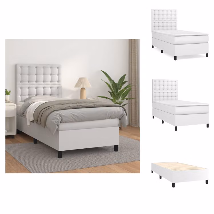 vidaXL Letto a molle con materasso bianco 90x190 cm in Pelle finta - Letti & strutture letto