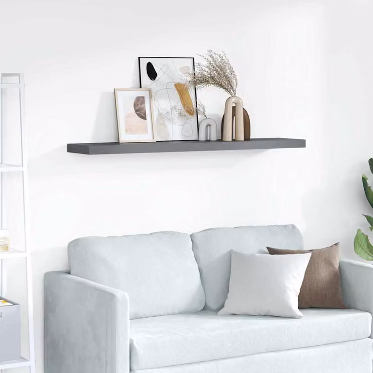 Scaffale a Parete vidaXL Moderno in MDF e Metallo Grigio Lucido L 120 cm x P 23,5 cm x H 3,8 cm
