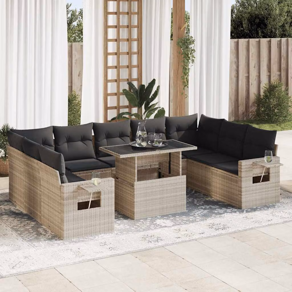 Maison Exclusive - Set da giardino 10 pezzi con cuscini Grigio chiaro Polyrattan