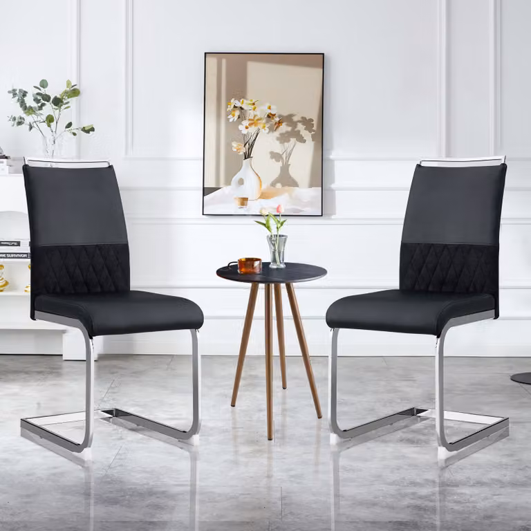 MODFU: Set di 2 sedie da pranzo moderne, ideali anche come sedie da cucina o da ufficio, con schienale a listelli piatto, imbottitura, design multifunzionale, realizzate in Poliuretanodi alta qualità e lino, colore nero