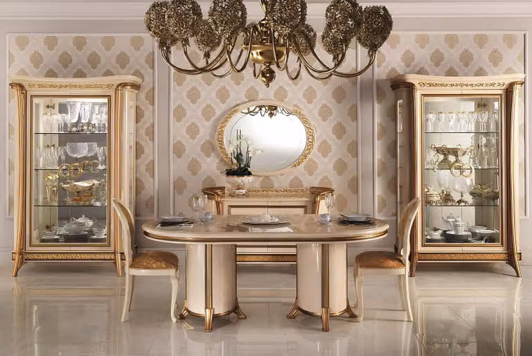 Esstisch Tisch Möbel kommode Vitrine Set 5tlg. Gruppe Design Esszimmer Garnitur