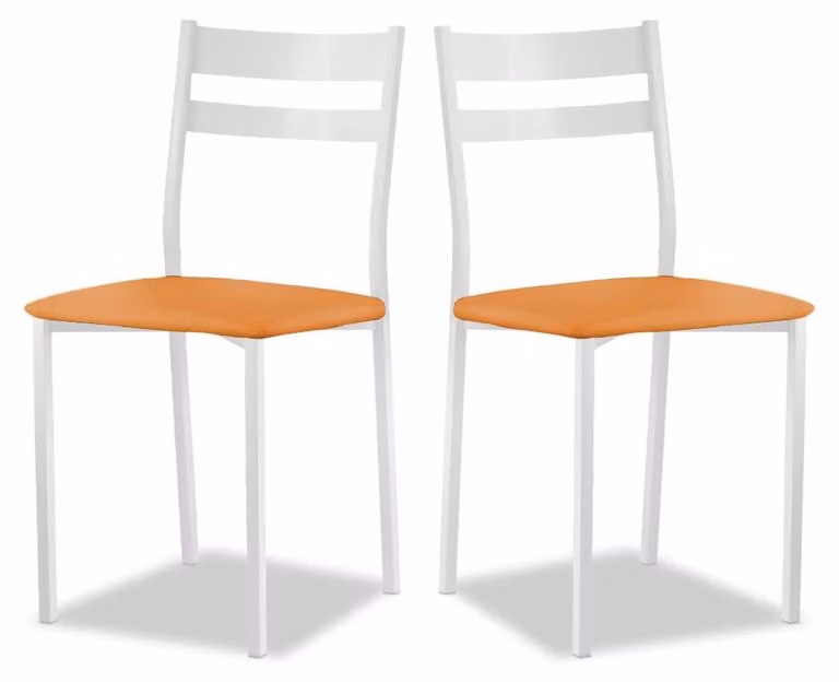 Sedia da cucina in metallo con schienale aperto, colore arancione, set da 2