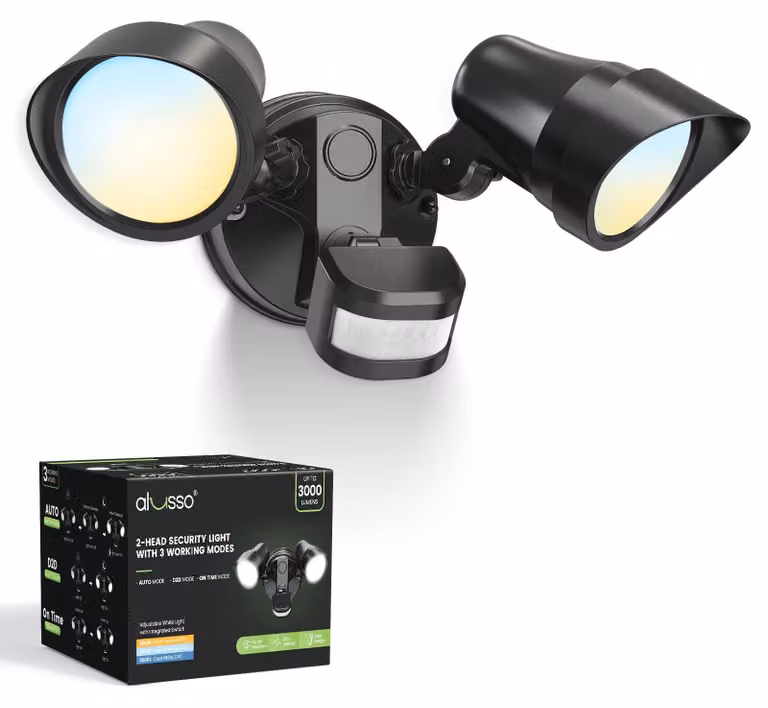 Faretto LED da esterno con sensore di movimento, 30 W, 3000 lumen, grado di protezione IP65, colore nero