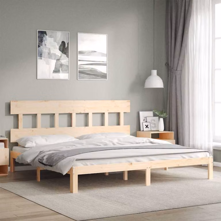 vidaXL Giroletto in legno massello di pino con doghe piatte e telaio rigido, L/P: 200 x 200 cm
