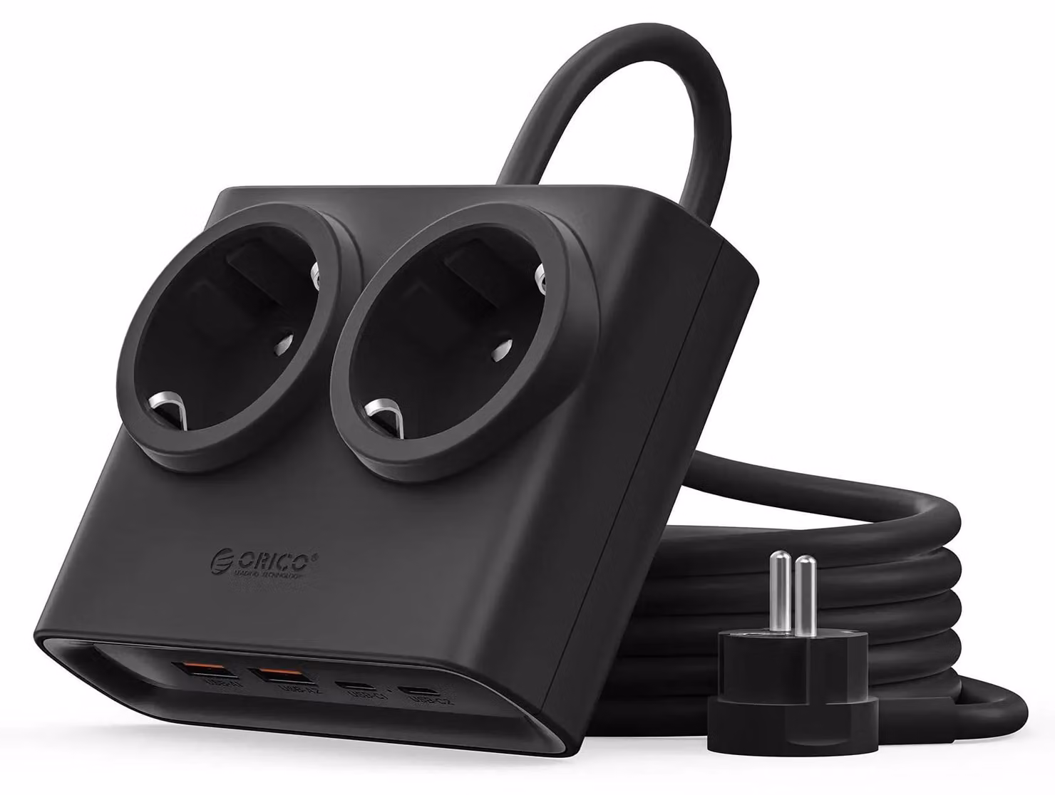 Ciabatta multipresa, 2 prese di corrente AC, 2 porte USB, 25W, colore nero