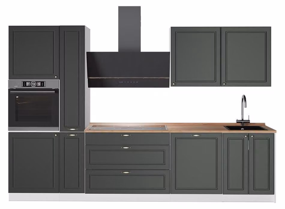 Cucina componibile Vicco Fame-Line Verde-oro rustico/Bianco 310 cm, PL Rovere, Model 64329