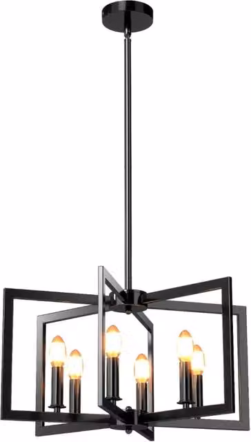 Lampadario moderno a soffitto con 6 luci regolabili in metallo nero, design geometrico rotondo per cucina e sala da pranzo, L/P/H: 54 x 54 x 67-157 cm