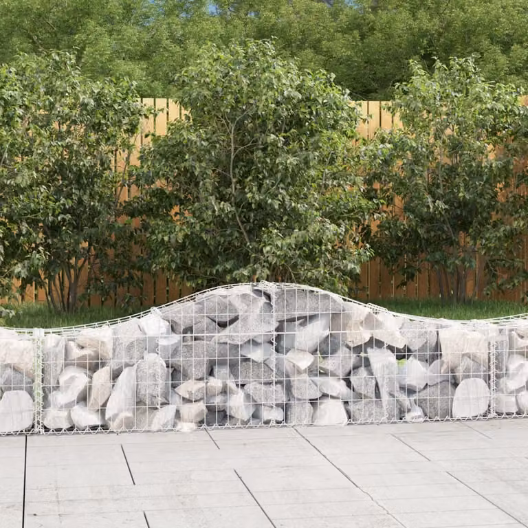 Set di 4 cesti gabbioni ad arco vidaXL in acciaio zincato grigio, L: 200 cm, P: 30 cm, H: 40/60 cm