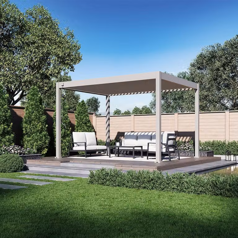 Pergola Weide Deluxe Plus interamente in alluminio 3x4 m con tetto a lamelle, autoportante, colore Ivory Sand