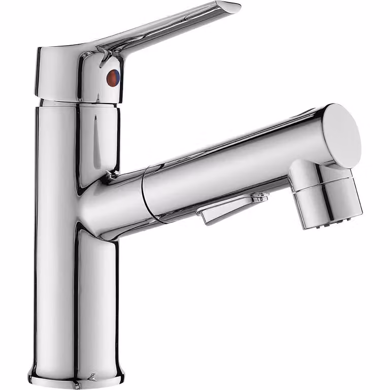 Miscelatore per lavabo Fonte cromo, doccetta estraibile, consumo d'acqua economico, flessibile, monocomando, design elegante