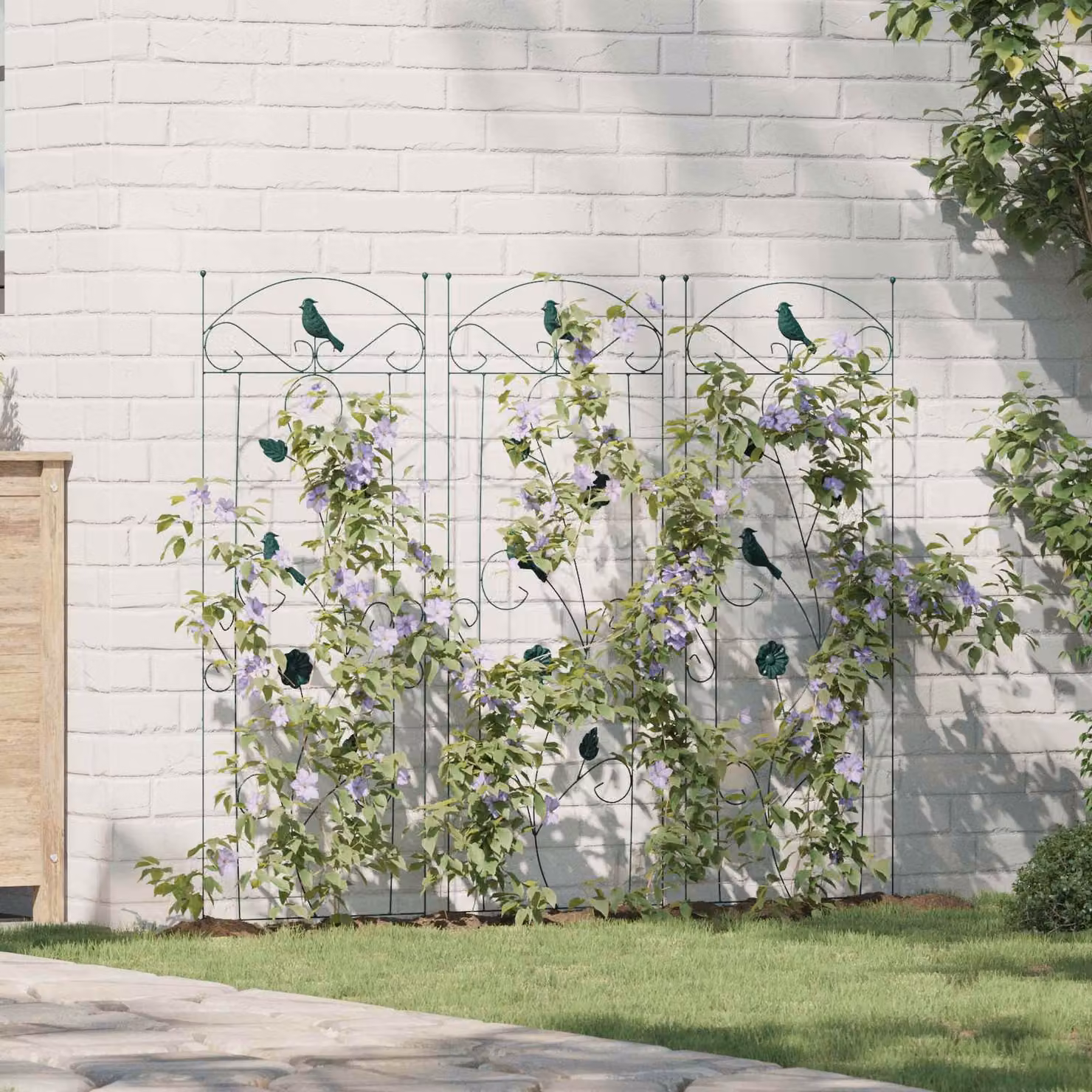 Set di 3 recinzioni ornamentali per giardino vidaXL in acciaio verde, H: 110 cm, L: 40 cm