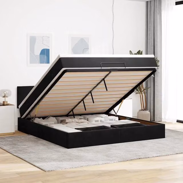 Letto con contenitore a sollevamento e materasso vidaXL in velluto nero e bianco L 180 x P 200 cm