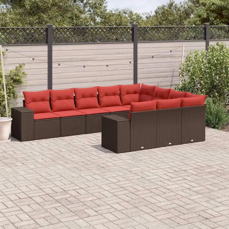 Maison Exclusive - Set da giardino 10 pezzi con cuscini, marrone, polyrattan