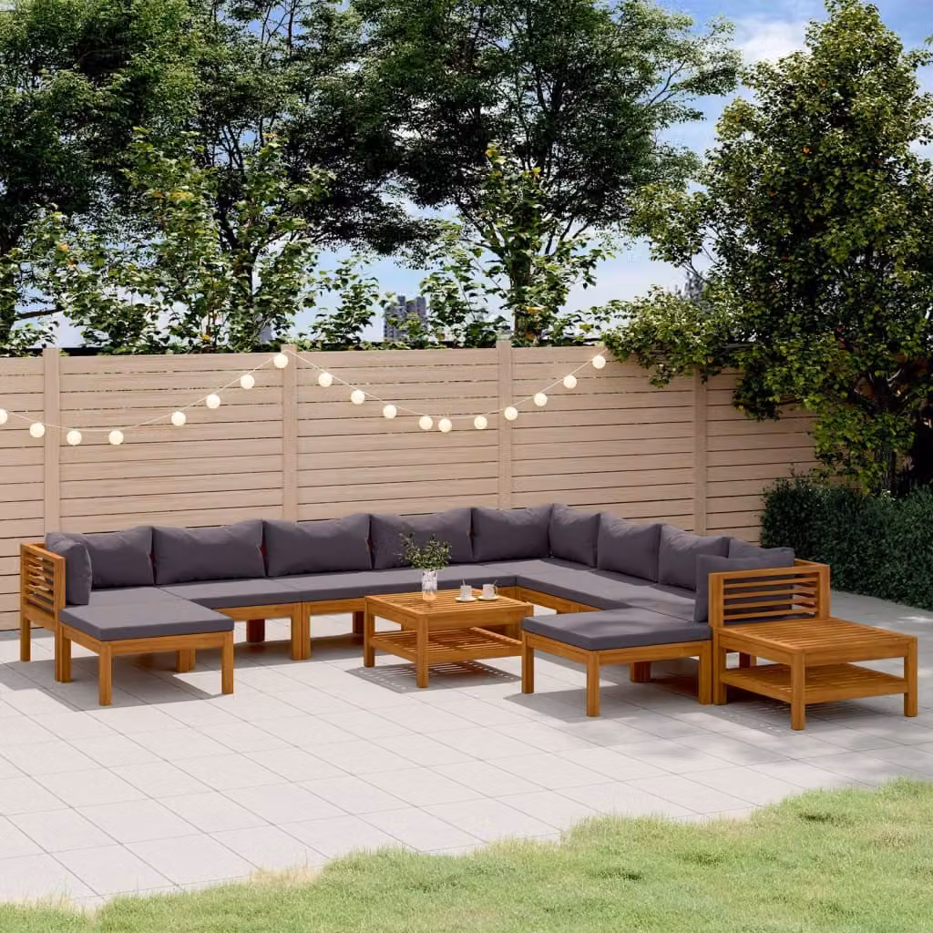 The Living Store Set da giardino da 12 pezzi con cuscino in legno massiccio di acacia
