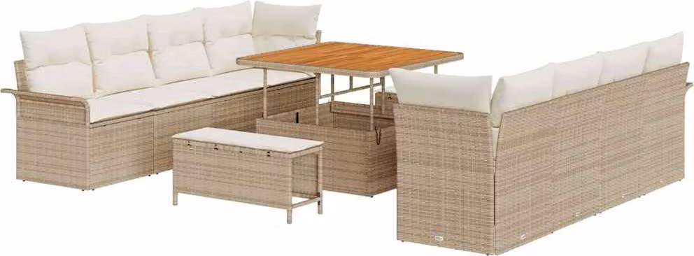 Set Divano da Giardino con cuscino 11 pcs Beige polyrattan
