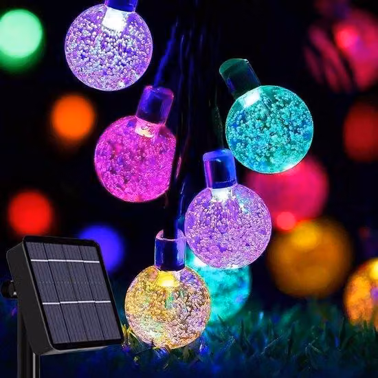 Luci decorative Solar 24 piedi con 50 LED per interni ed esterni, con globi di cristallo, impermeabili, per casa, giardino, feste e Natale