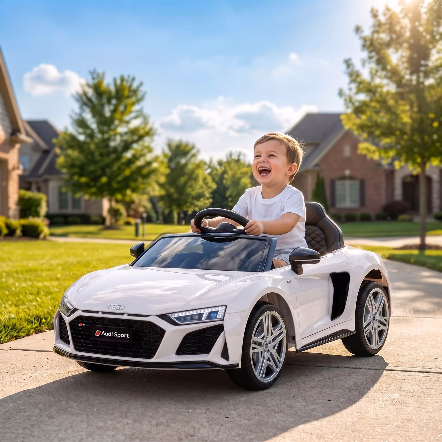 AIYAPLAY Macchina Elettrica Audi R8 Spyder per Bambini 3+ Anni, 12V con 2 Motori, Telecomando e Luci e Suoni, Bianco – 2