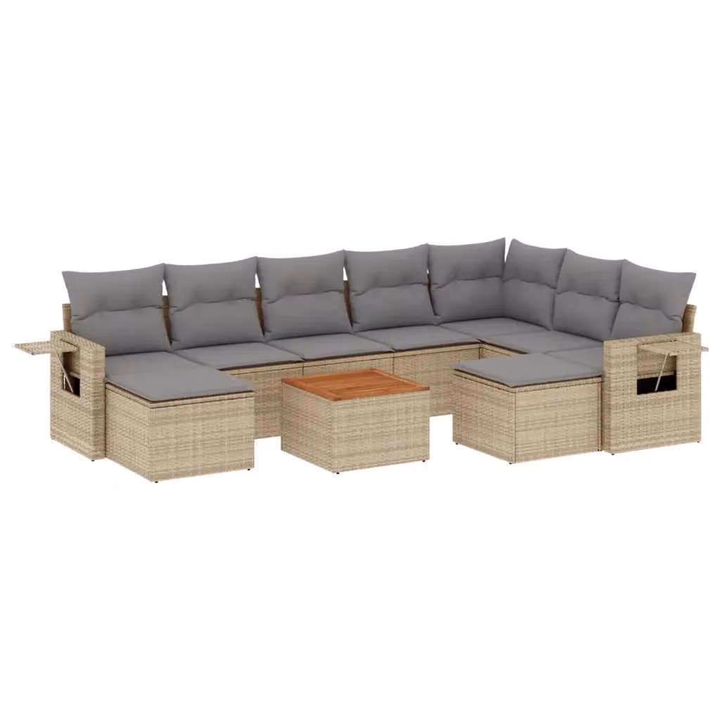 vidaXL Set Divano da Giardino 10 pz in Polyrattan con Cuscini Beige e Grigio per Esterno – 2