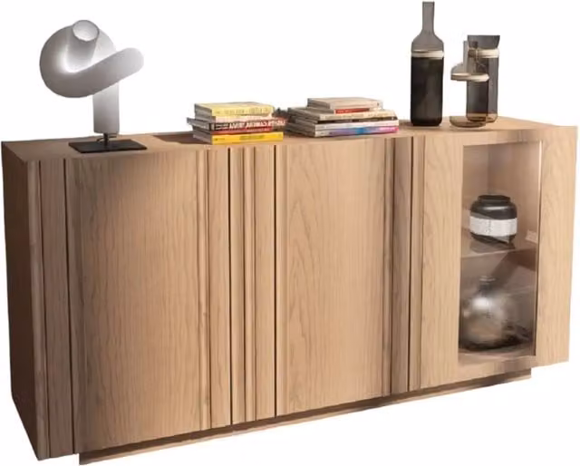 Madia moderna in legno massello di frassino marrone con ante e vetro Mobili 2G L/P/H: 180 x 48 x 88 cm – 2