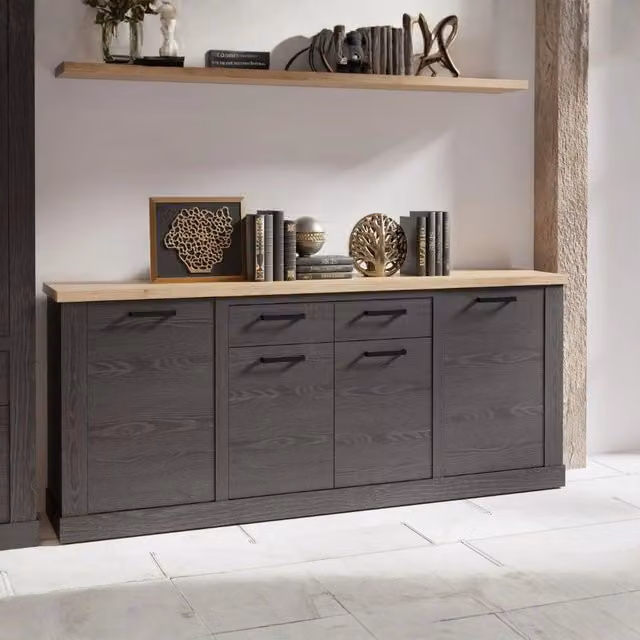 Madia Flux 4 ante e 2 cassetti 213 cm nero cabezone con top rovere riviera
