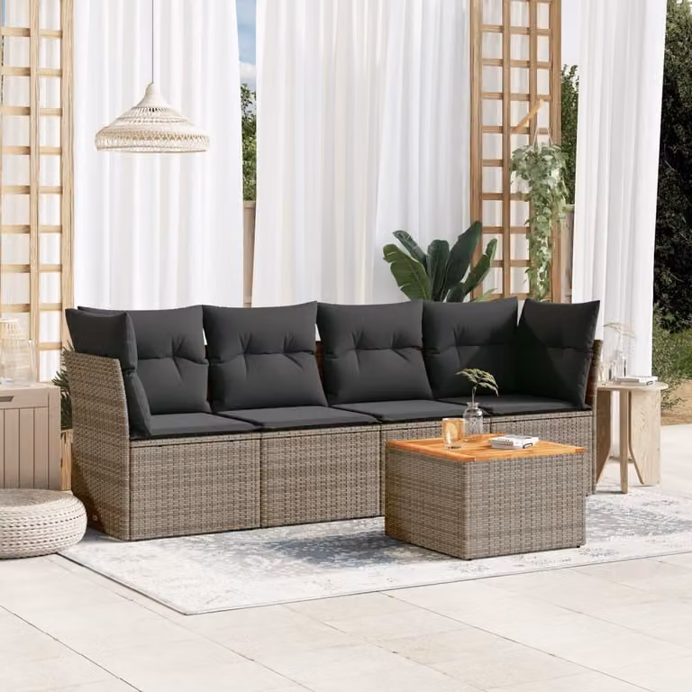 Maison Exclusive - Set Divano da Giardino 5 pz con Cuscini Grigio in Polyrattan