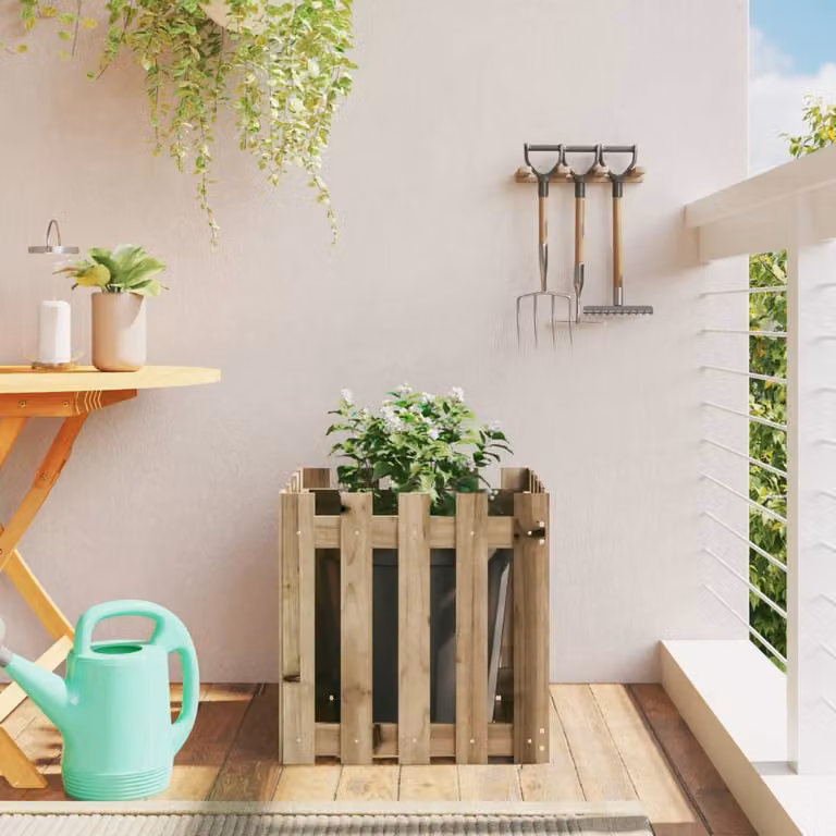 Fioriera da giardino a recinzione vidaXL in legno di pino massello impregnato marrone L: 50 cm, P: 50 cm, H: 50 cm