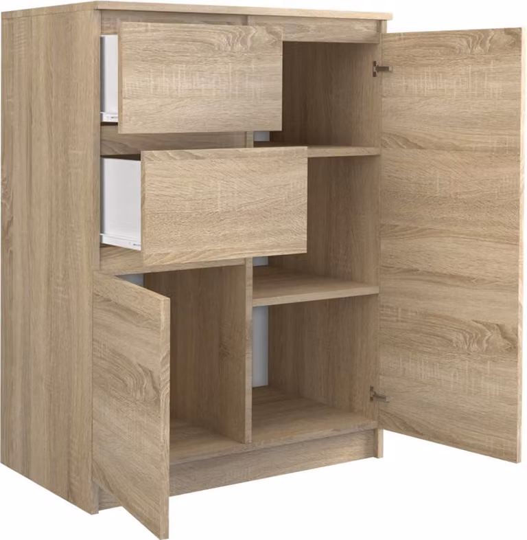 Comò moderno a 2 ante e 2 cassetti dal design funzionale