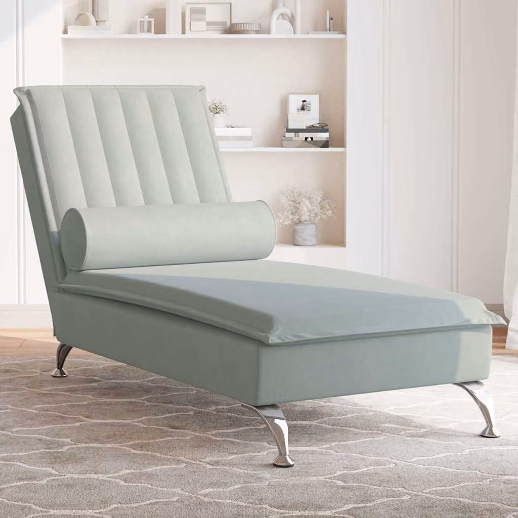 vidaXL Chaise Longue con Cuscino a Rullo in Velluto Grigio Chiaro con Porta USB