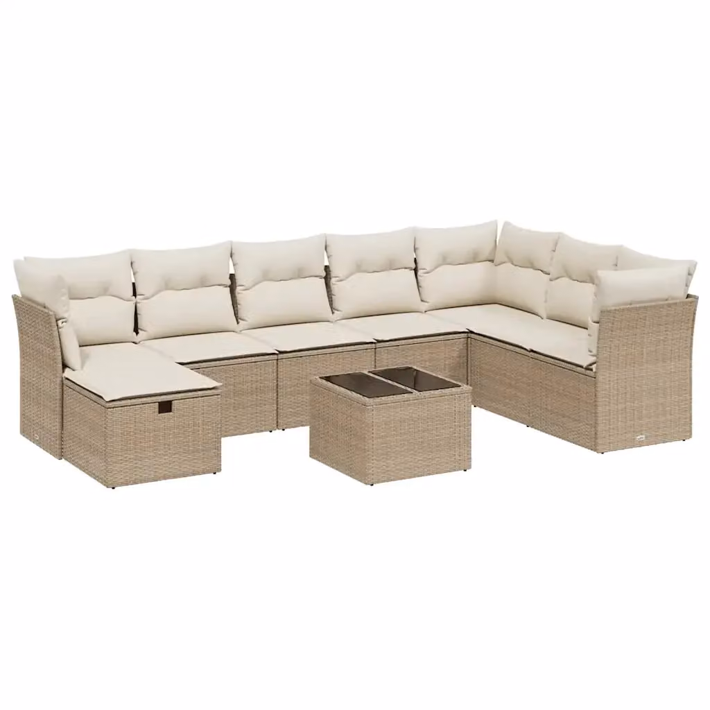 vidaXL Set Divano da Giardino a L 9 pz con Cuscini Beige e Tavolino in Polyrattan e Metallo – 2