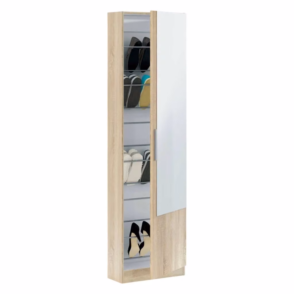 Scarpiera Euro DMORA con specchio, armadio porta scarpe moderno per ingresso, L/P/H: 50 x 22 x 180 cm, Rovere – 2