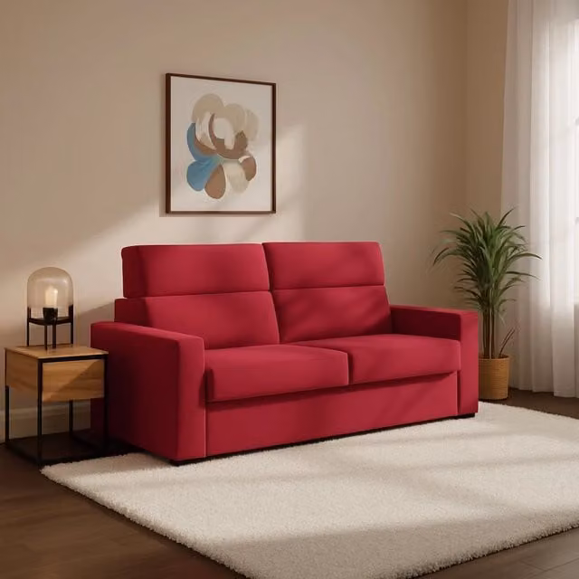 Divano Letto Ecate DMORA 2 Posti Rosso con Copertura Sfoderabile e Struttura in Legno Made in Italy L: 200 cm, P: 95 cm