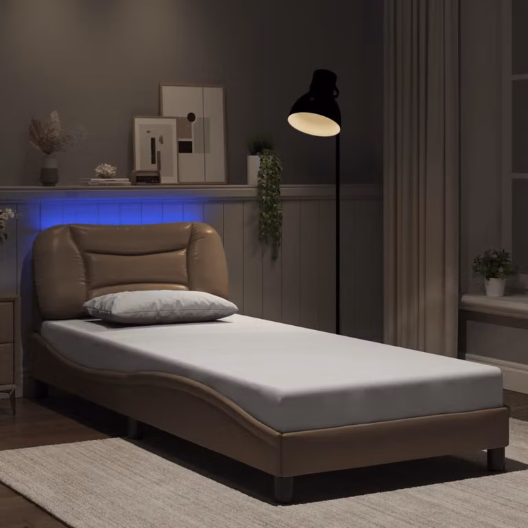 vidaXL Giroletto Hvar con LED e porta USB in ecopelle marrone senza materasso L/P/H: 90 x 190 cm