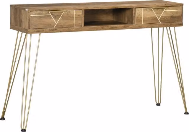 Consolle da ingresso Xylo con 2 cassetti in legno e metallo color bronzo e marrone L/P/H: 120 x 29 x 79 cm
