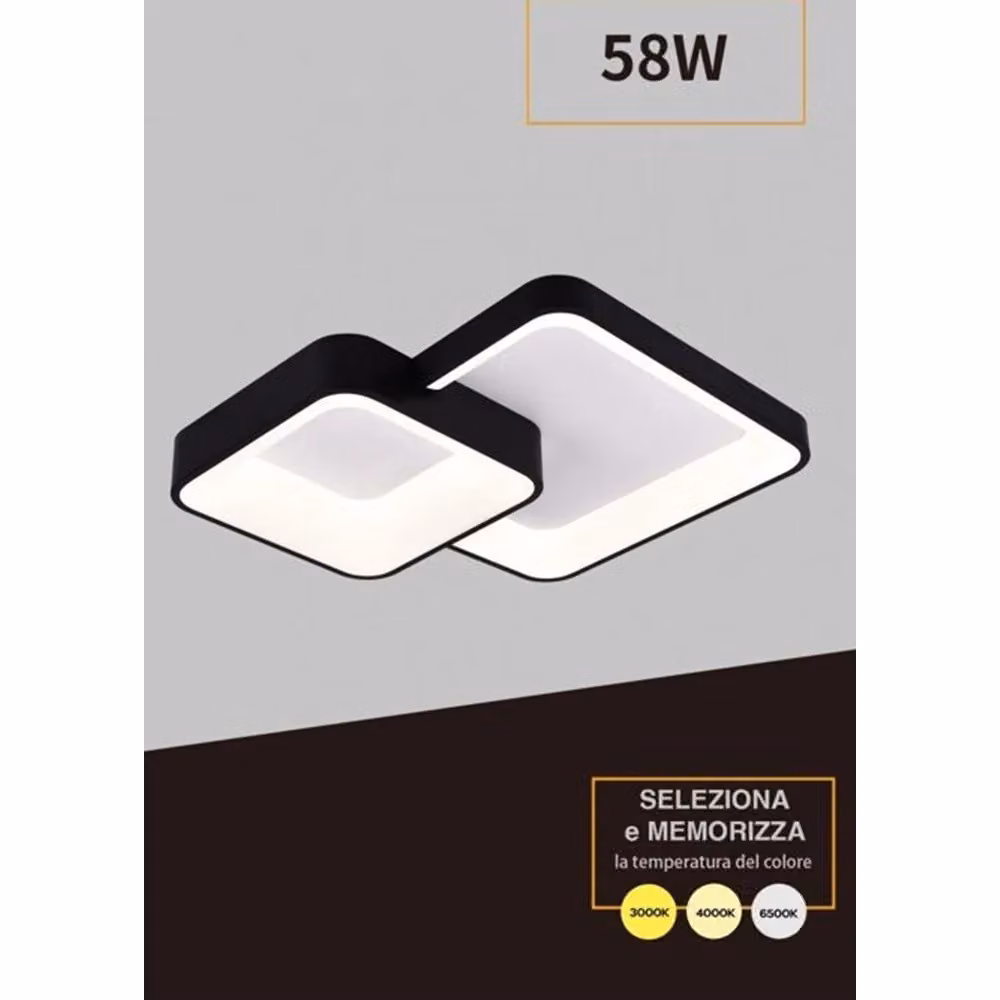 Plafoniera a soffitto LED Trade Shop Traesio con 2 quadrati, 58W, CCT con 3 colorazioni da 3000K a 6500K, Nero – 2