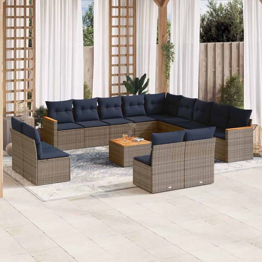 Maison Exclusive - Set divano da giardino da 14 pezzi con cuscini, grigio, polyrattan