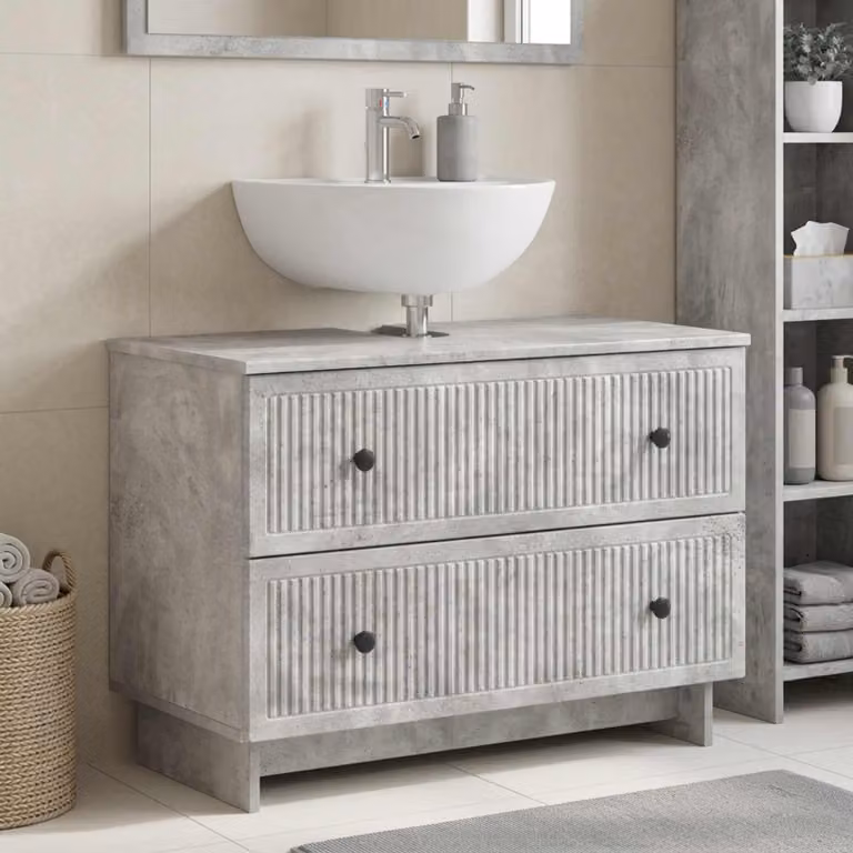 Armadio per lavabo da bagno moderno vidaXL EDE in MDF e metallo, Grigio e Nero, L 82 cm x P 41 cm x H 59 cm