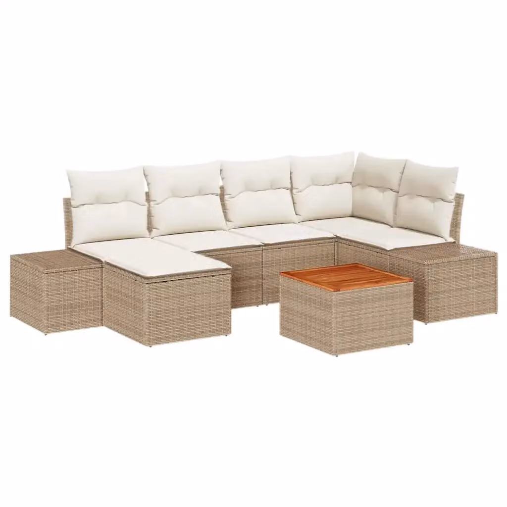 Set Divano da Giardino a L vidaXL 7 pz Beige e Bianco con Cuscini e Tavolino – 2