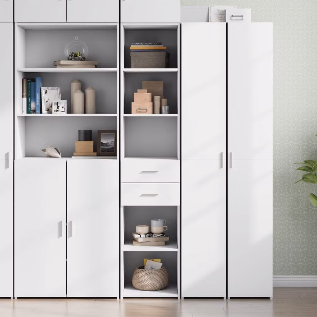 vidaXL Credenza Moderna Bianca in Legno MDF con Cassetti Interni L: 40 cm, P: 42,5 cm, H: 185 cm