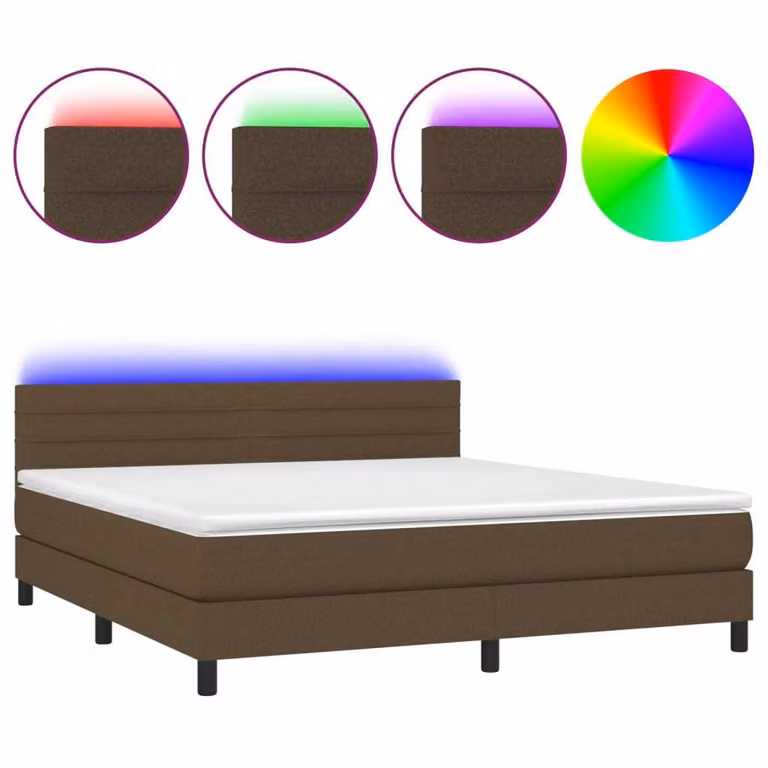 Letto a Molle Materasso e LED MarroneScuro 180x200cm in Tessuto