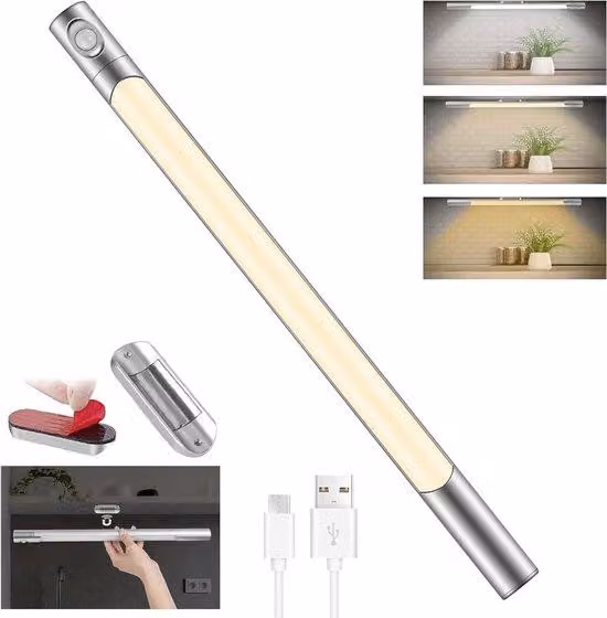 Lampada a LED da 40 cm con sensore di movimento e funzione di ricarica USB per cucina e scale