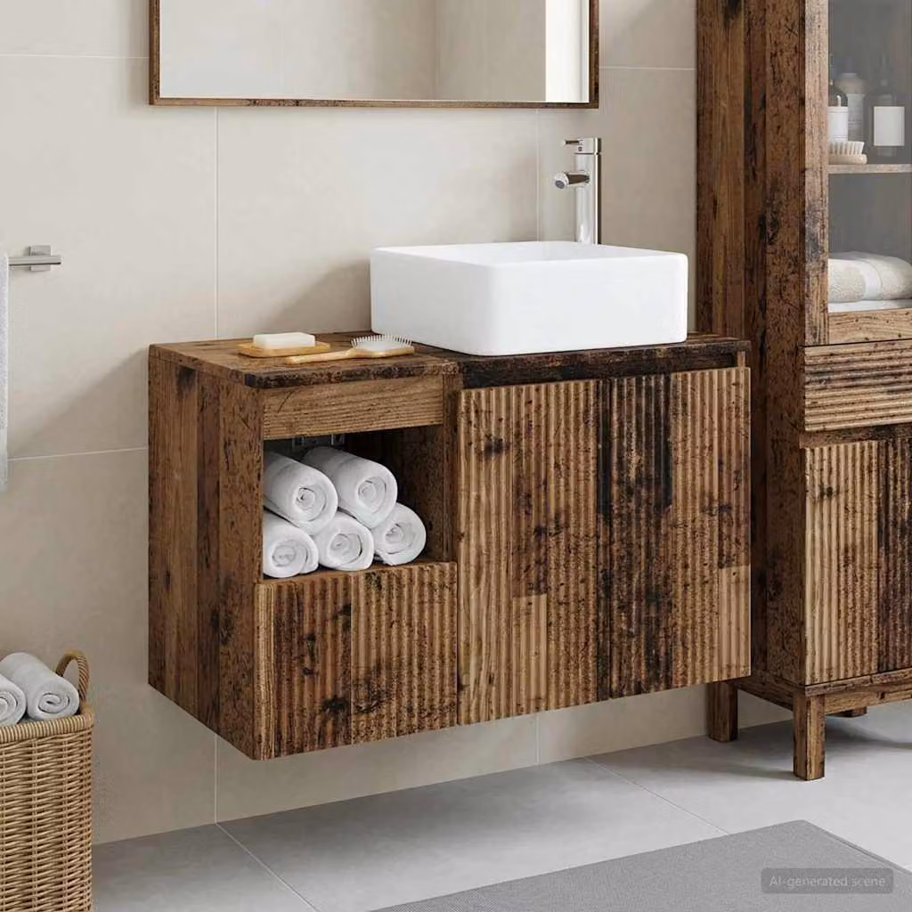 Set di mobili per il bagno vidaXL in legno e MDF marrone con mobile sottolavabo e pensile a parete