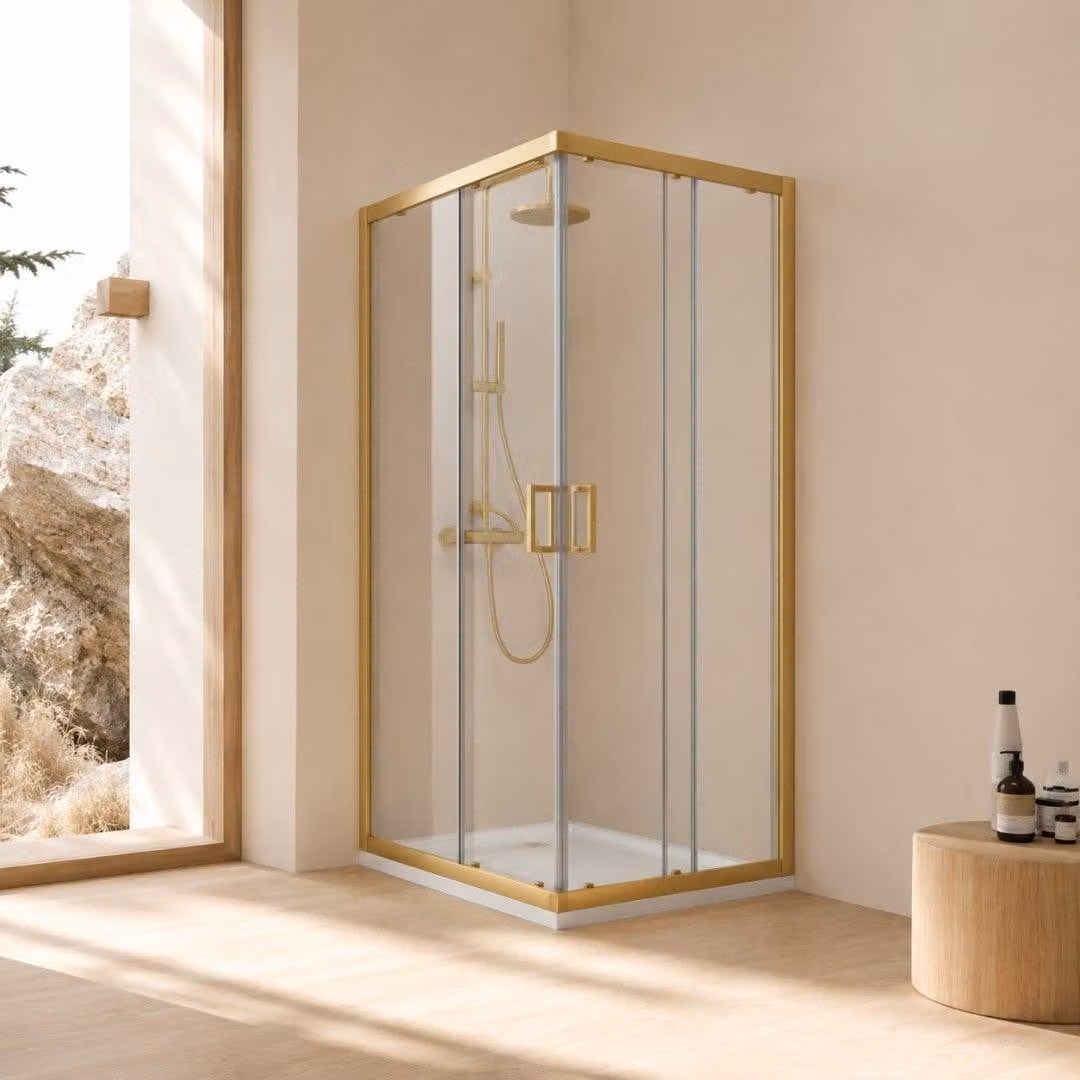 Box doccia 70x70x190cm oro spazzolato cristallo trasparente apertura scorrevole | City
