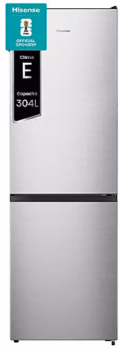 FRIGORIFERO COMBINATO HISENSE FCN300ACE, Capacità netta totale 304 l, Rumorosità: 39 dB(A), 4 ripiani, Dimensioni: L 59,5 cm A 186 P 59 cm, Inox, Classe E