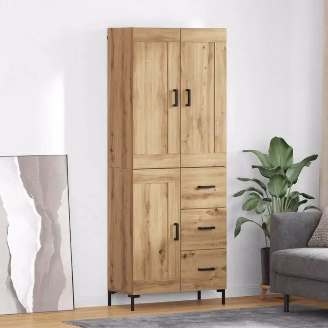 Credenza moderna vidaXL in legno e metallo color rovere, 2 pezzi, L: 69,5 cm, P: 34 cm, H: 180 cm – 1