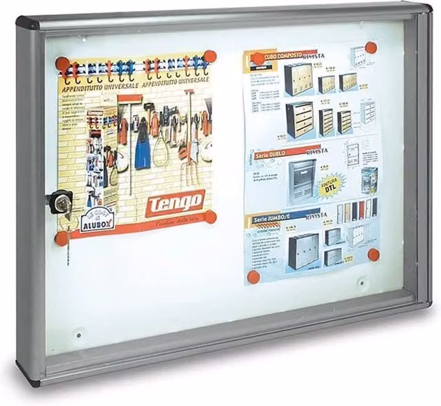 Bacheca Porta Avvisi da Parete GIORDANOSHOP in Alluminio Argento con Magneti e Chiave L: 55 cm, H: 40 cm, P: 5 cm – 1