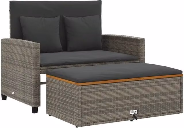 Divano Giardino con Cuscini 2 Posti-Sofa da giardino Grigio in Polyrattan Acacia