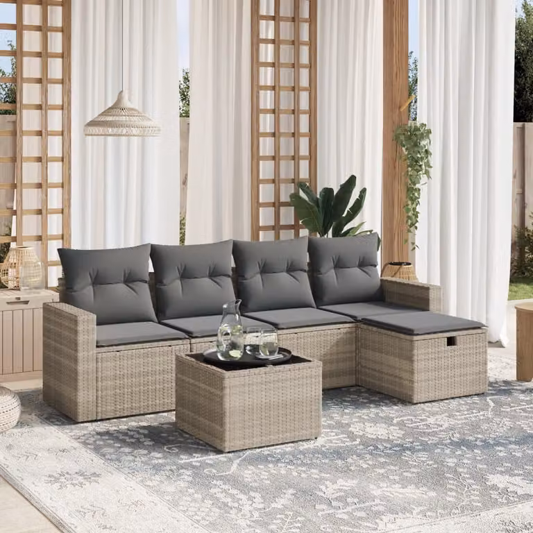 vidaXL Set Divano da Giardino a L con 6 Pezzi, Colore Grigio, con Cuscini e Tavolino, Struttura in Acciaio e Design Moderno